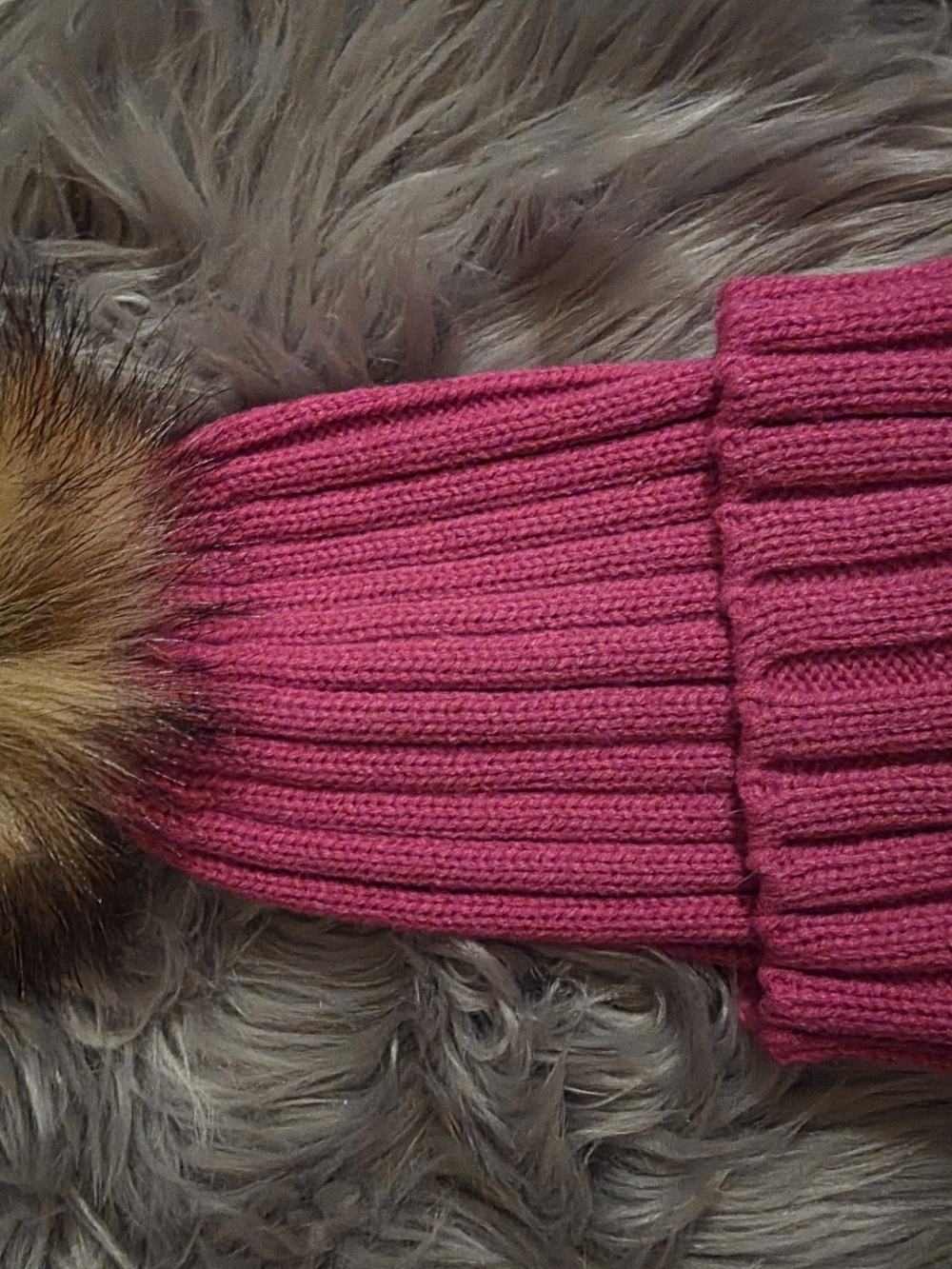 Acrylic Ribbed Knit Pom Beanie - Pink